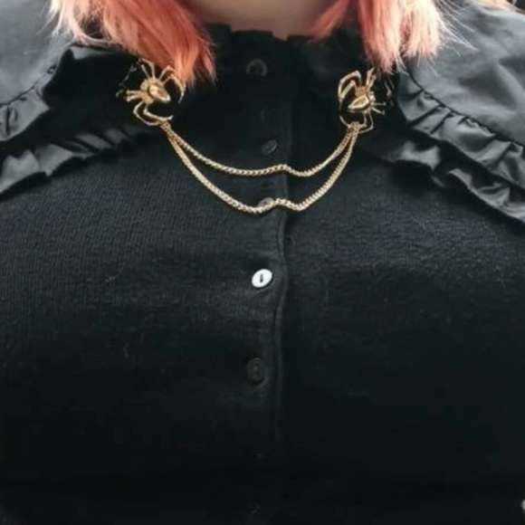 🕷 Awesome Double Metallic Spider Collar Cascading Tassel Chains Brooch Pins 🕷 - Picture 5 of 13
